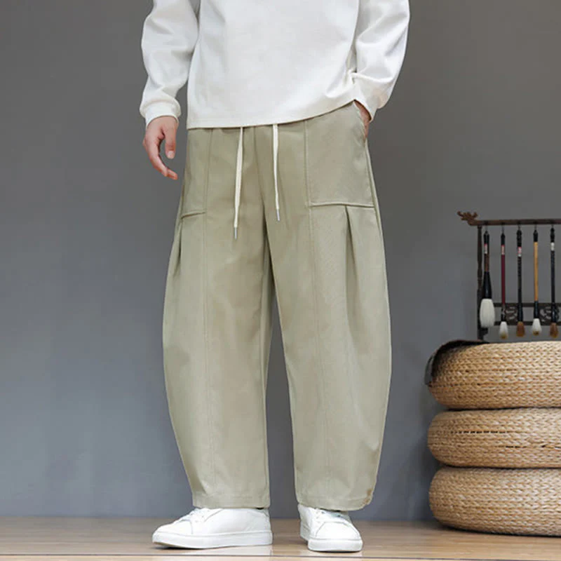 Pantaloni harem da uomo in cotone color puro con tasche , Buddha Stones Fall - Image 8