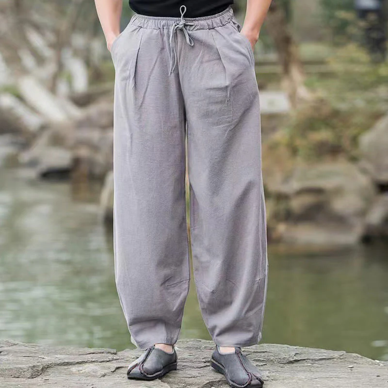 Pantaloni harem da uomo con coulisse, casual e semplici, con tasche, Buddha Stones - Image 10