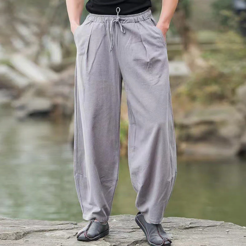 Pantaloni harem da uomo con coulisse, casual e semplici, con tasche, Buddha Stones - Image 11