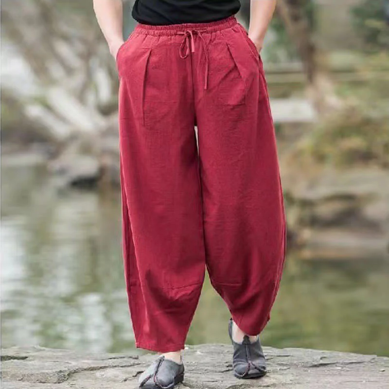 Pantaloni harem da uomo con coulisse, casual e semplici, con tasche, Buddha Stones - Image 12