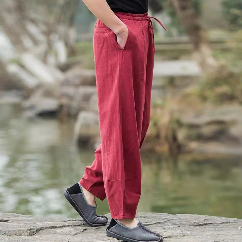 Pantaloni harem da uomo con coulisse, casual e semplici, con tasche, Buddha Stones - Image 13