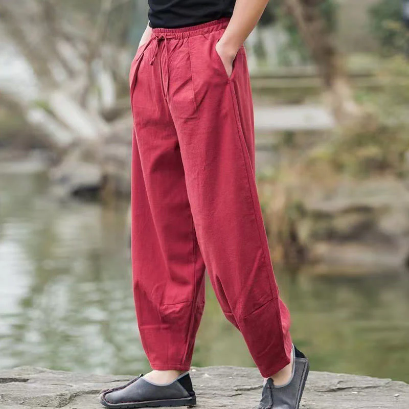 Pantaloni harem da uomo con coulisse, casual e semplici, con tasche, Buddha Stones - Image 14