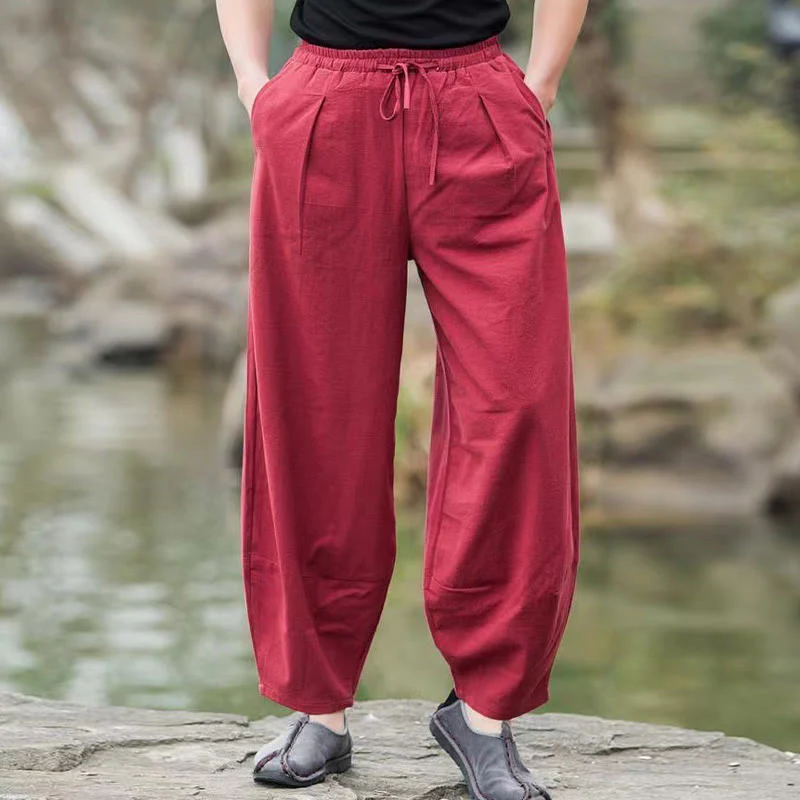 Pantaloni harem da uomo con coulisse, casual e semplici, con tasche, Buddha Stones - Image 15