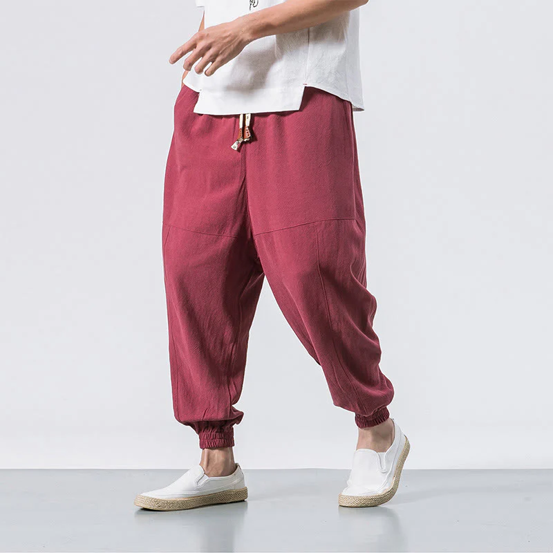 Pantaloni harem da uomo in cotone con coulisse, semplici e semplici, con tasche, modello Buddha Stones - Image 8