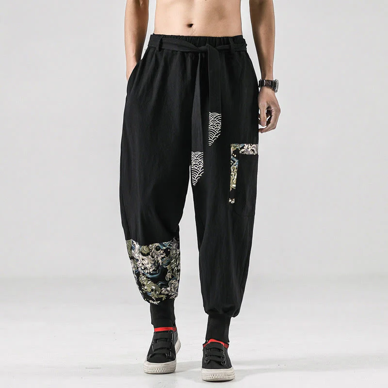 Pantaloni harem da uomo in cotone con lacci e tasche Buddha Stones Ocean Waves - Image 10
