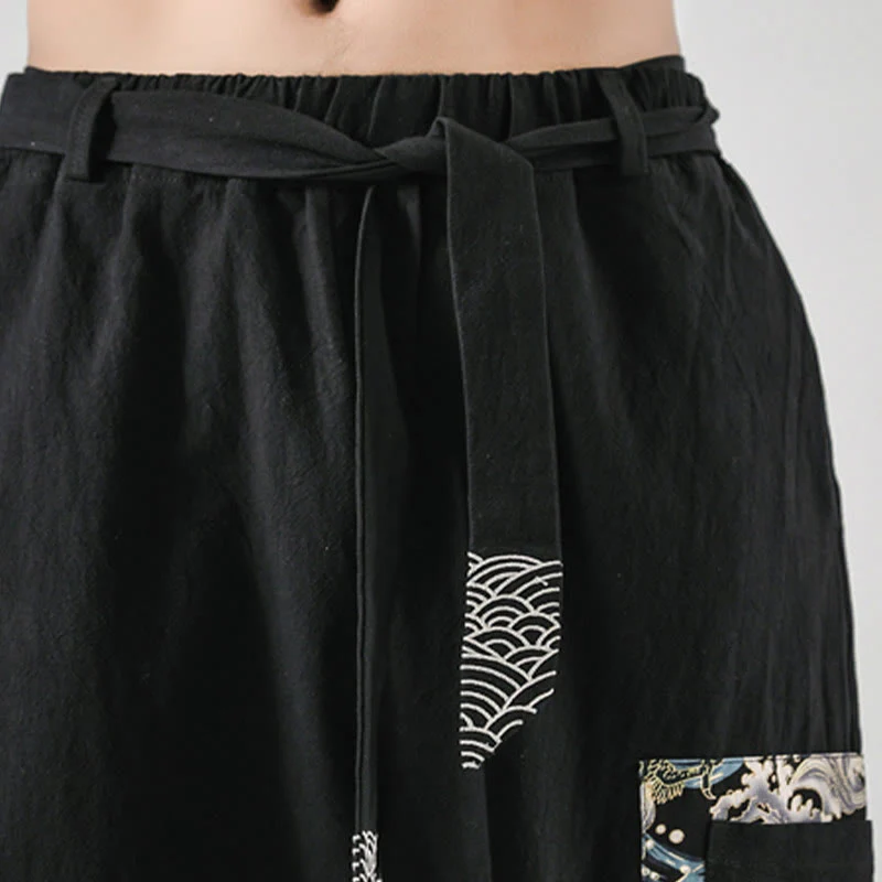 Pantaloni harem da uomo in cotone con lacci e tasche Buddha Stones Ocean Waves - Image 11