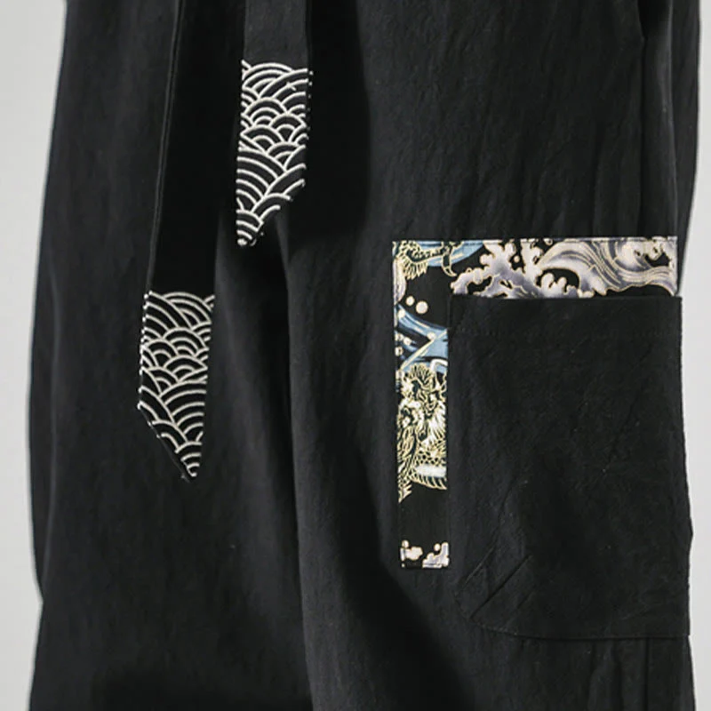 Pantaloni harem da uomo in cotone con lacci e tasche Buddha Stones Ocean Waves - Image 12