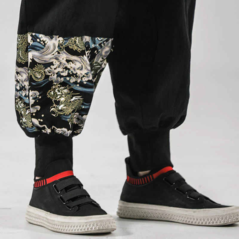 Pantaloni harem da uomo in cotone con lacci e tasche Buddha Stones Ocean Waves - Image 13