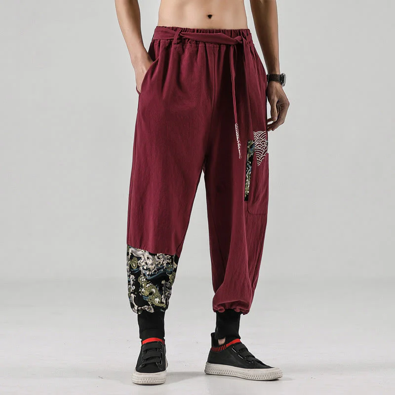 Pantaloni harem da uomo in cotone con lacci e tasche Buddha Stones Ocean Waves - Image 15