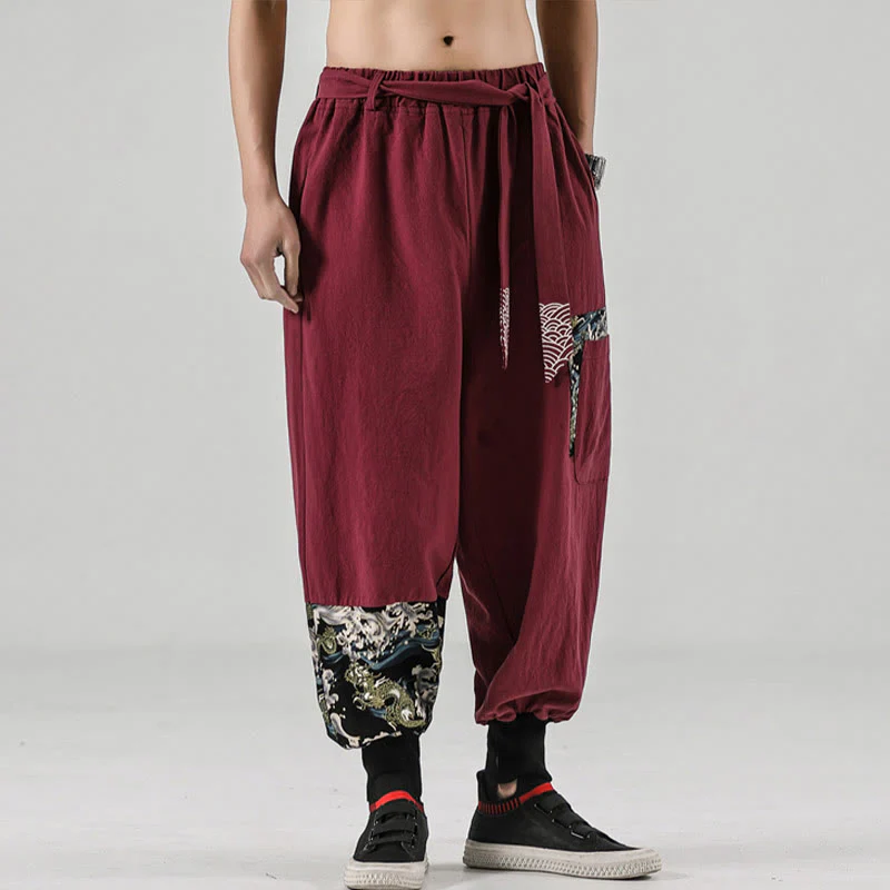 Pantaloni harem da uomo in cotone con lacci e tasche Buddha Stones Ocean Waves - Image 16