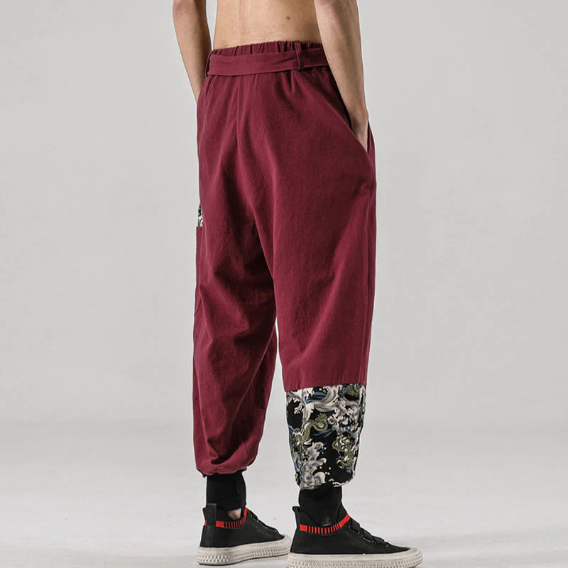 Pantaloni harem da uomo in cotone con lacci e tasche Buddha Stones Ocean Waves - Image 17