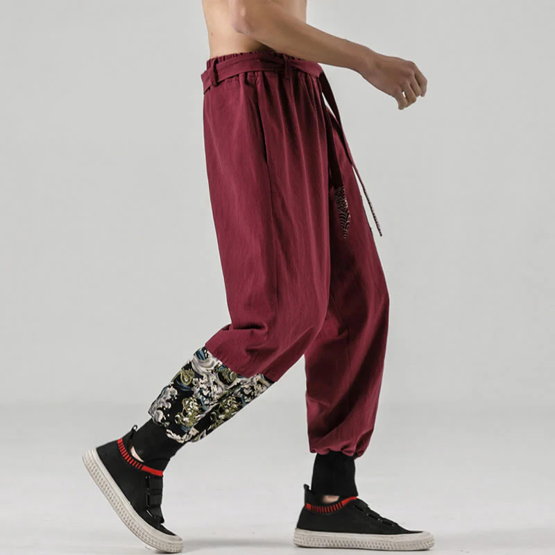 Pantaloni harem da uomo in cotone con lacci e tasche Buddha Stones Ocean Waves - Image 18
