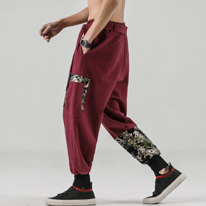 Pantaloni harem da uomo in cotone con lacci e tasche Buddha Stones Ocean Waves - Image 19