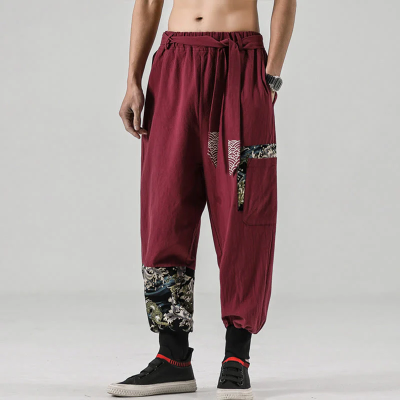 Pantaloni harem da uomo in cotone con lacci e tasche Buddha Stones Ocean Waves - Image 20