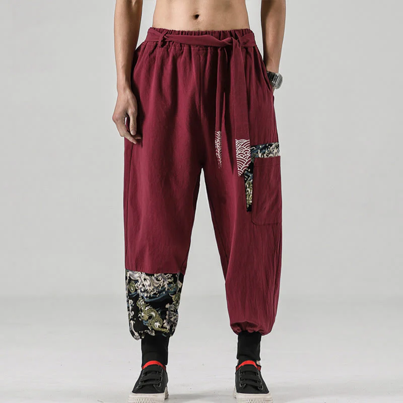 Pantaloni harem da uomo in cotone con lacci e tasche Buddha Stones Ocean Waves - Image 21