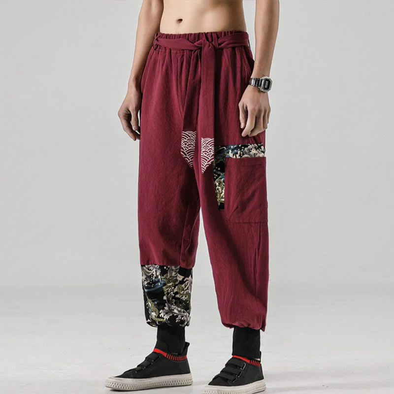 Pantaloni harem da uomo in cotone con lacci e tasche Buddha Stones Ocean Waves - Image 22
