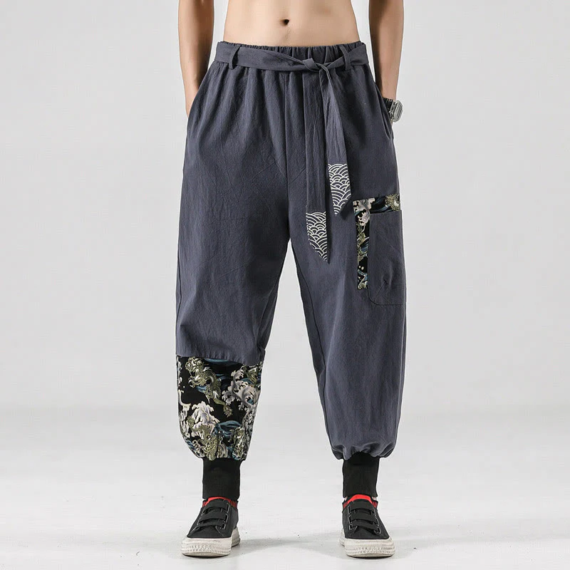 Pantaloni harem da uomo in cotone con lacci e tasche Buddha Stones Ocean Waves - Image 23
