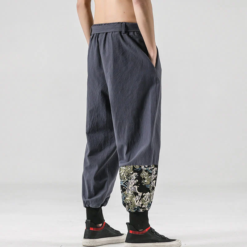 Pantaloni harem da uomo in cotone con lacci e tasche Buddha Stones Ocean Waves - Image 25