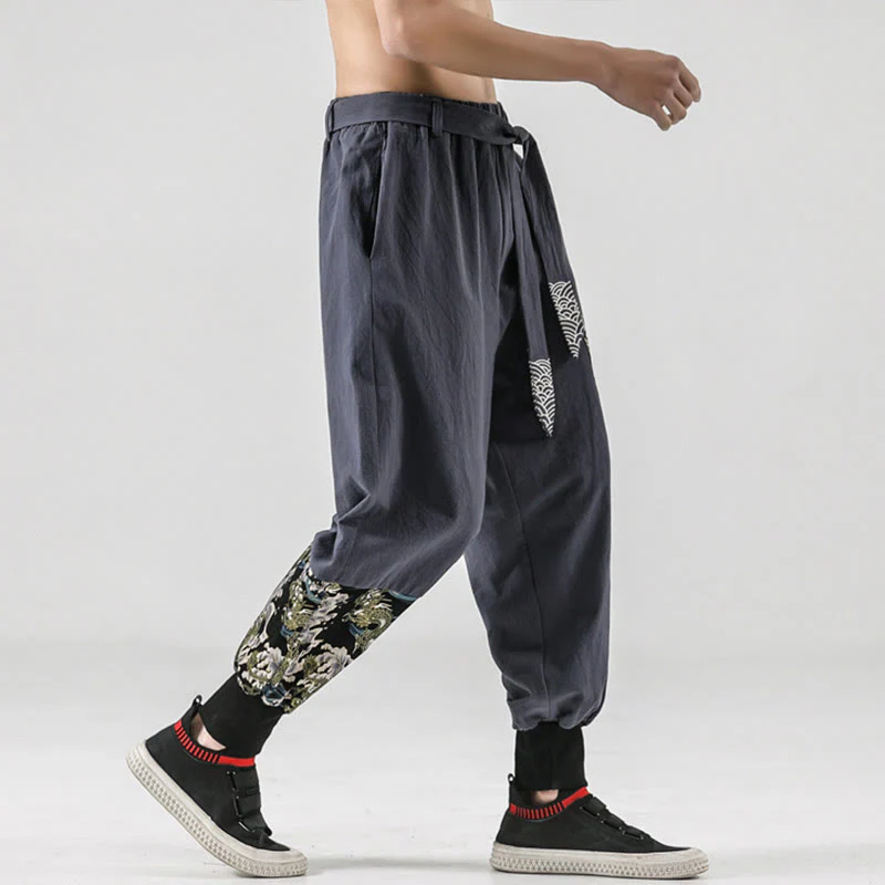 Pantaloni harem da uomo in cotone con lacci e tasche Buddha Stones Ocean Waves - Image 26