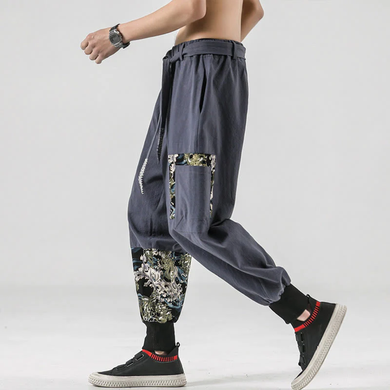 Pantaloni harem da uomo in cotone con lacci e tasche Buddha Stones Ocean Waves - Image 27