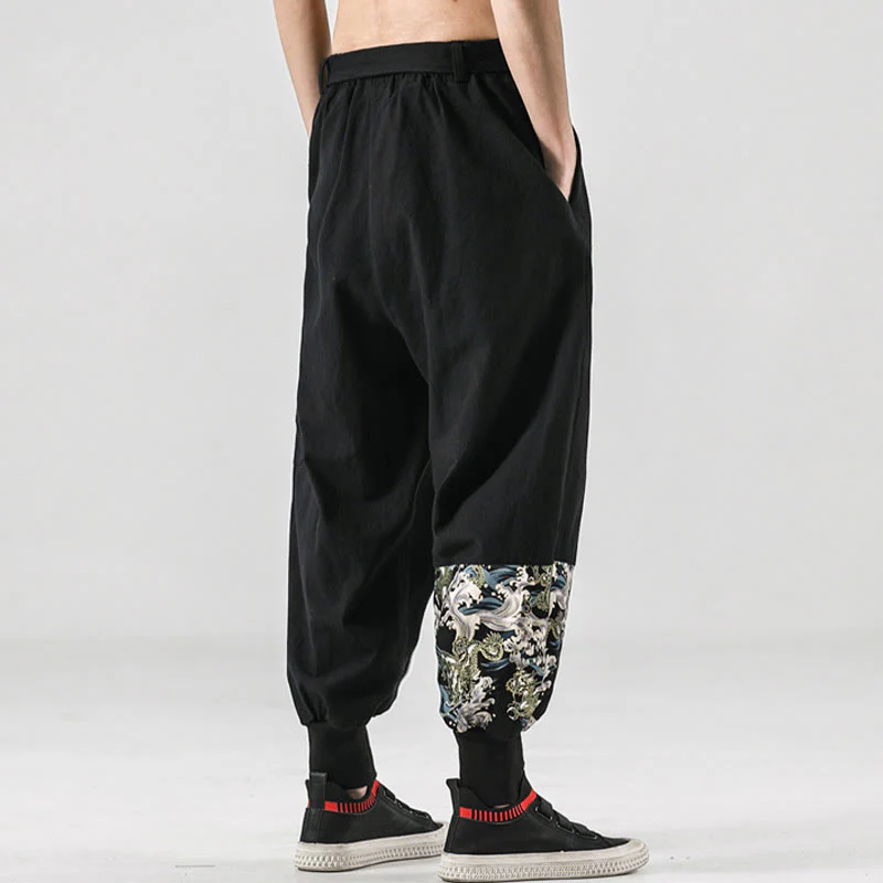 Pantaloni harem da uomo in cotone con lacci e tasche Buddha Stones Ocean Waves - Image 3