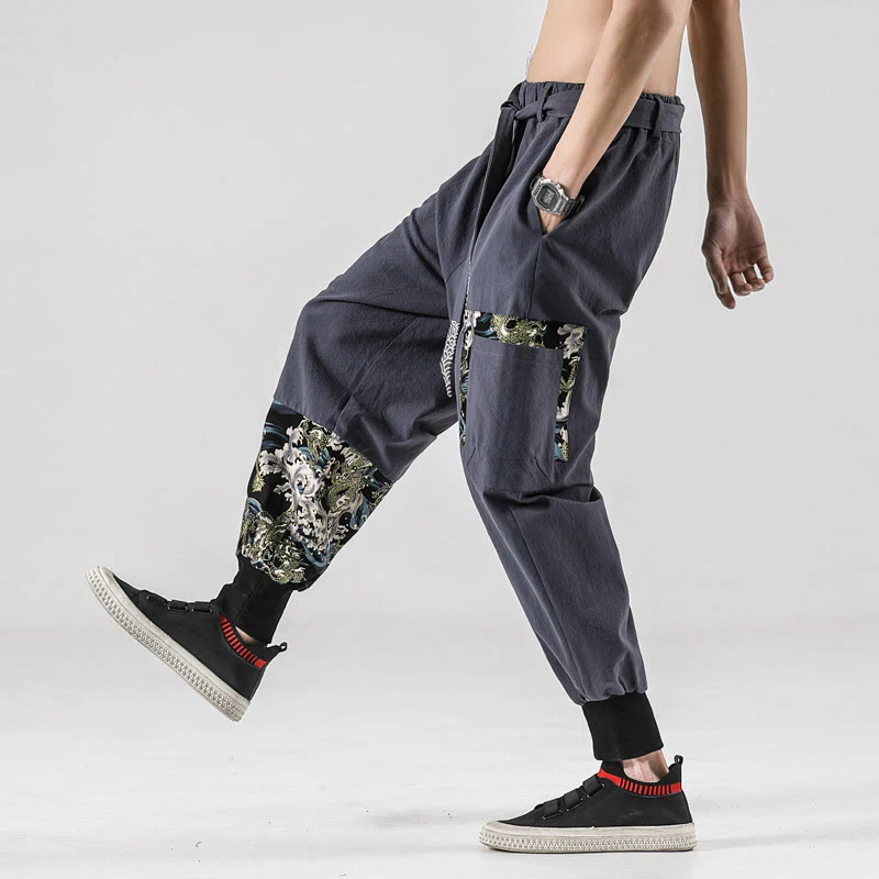 Pantaloni harem da uomo in cotone con lacci e tasche Buddha Stones Ocean Waves - Image 30