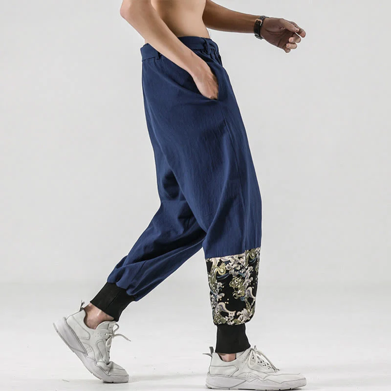 Pantaloni harem da uomo in cotone con lacci e tasche Buddha Stones Ocean Waves - Image 32