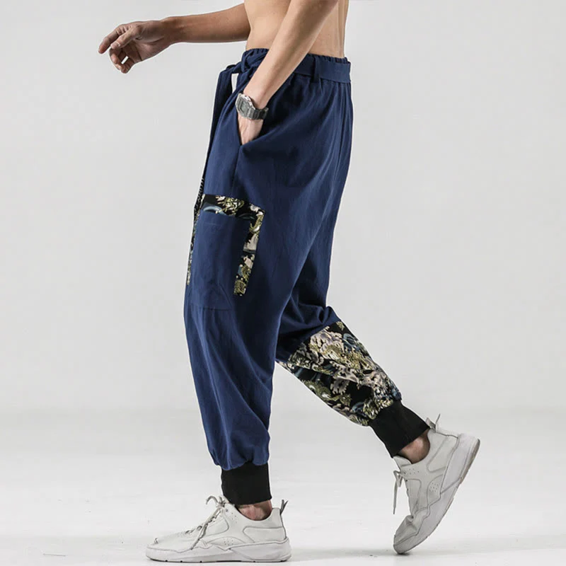 Pantaloni harem da uomo in cotone con lacci e tasche Buddha Stones Ocean Waves - Image 35