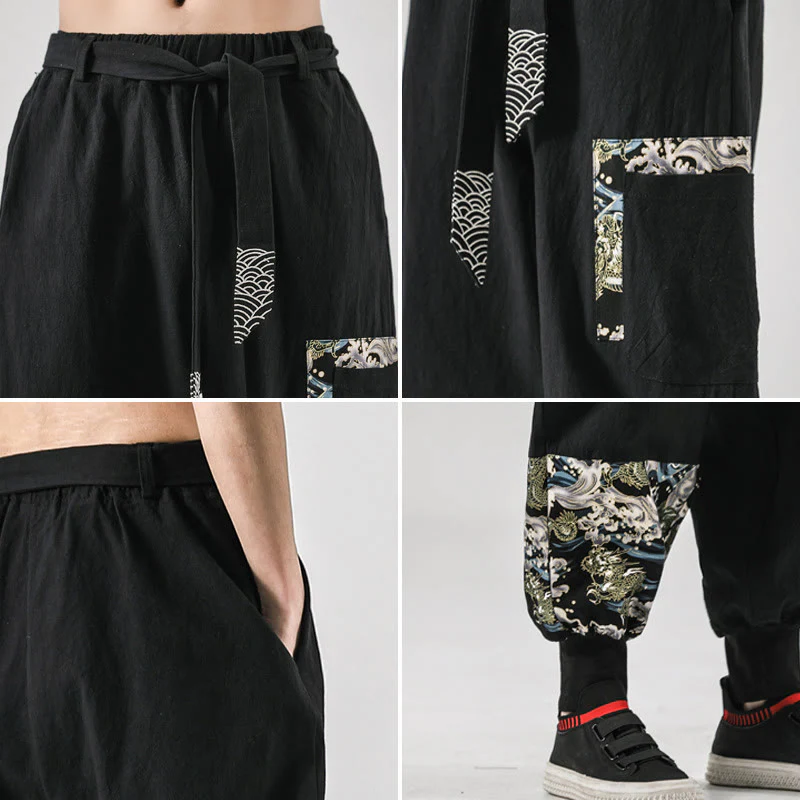 Pantaloni harem da uomo in cotone con lacci e tasche Buddha Stones Ocean Waves - Image 6