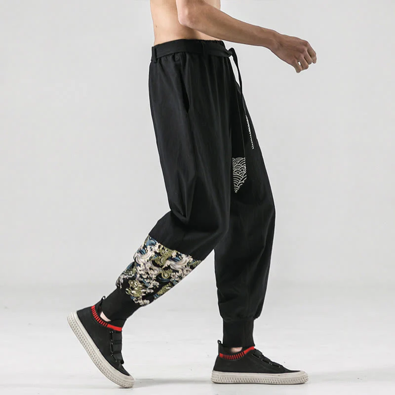 Pantaloni harem da uomo in cotone con lacci e tasche Buddha Stones Ocean Waves - Image 7