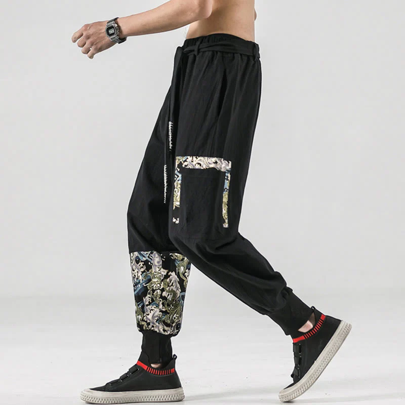 Pantaloni harem da uomo in cotone con lacci e tasche Buddha Stones Ocean Waves - Image 8