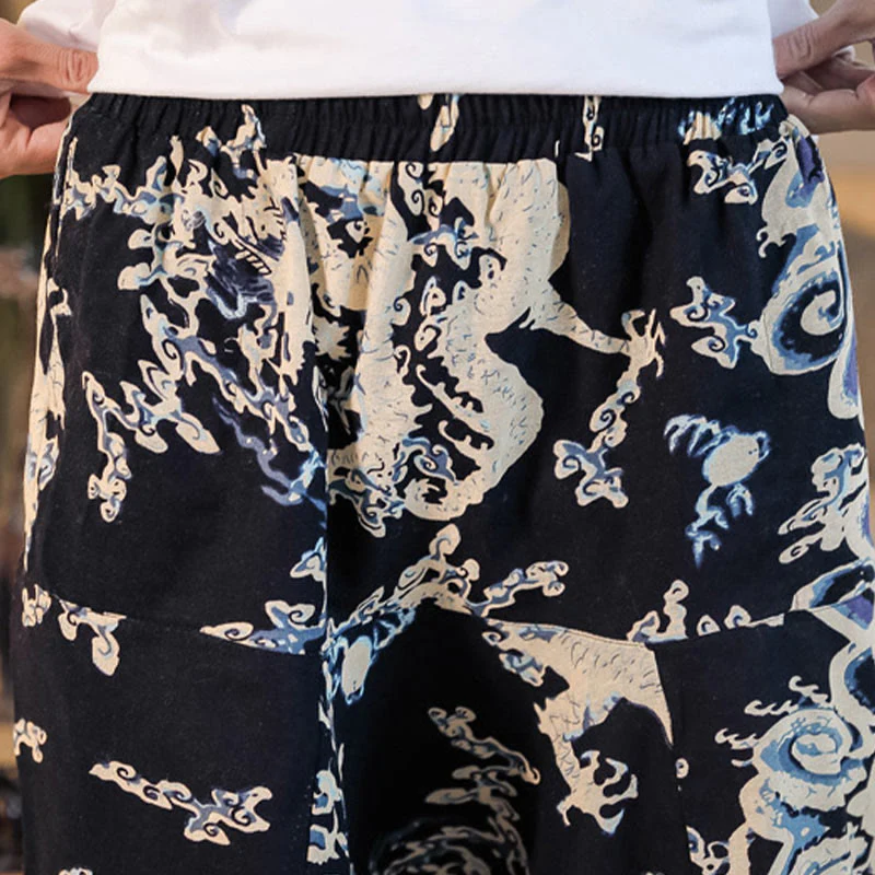 Pantaloni harem da uomo in cotone con motivo a drago cinese e tasche, modello Buddha Stones - Image 11
