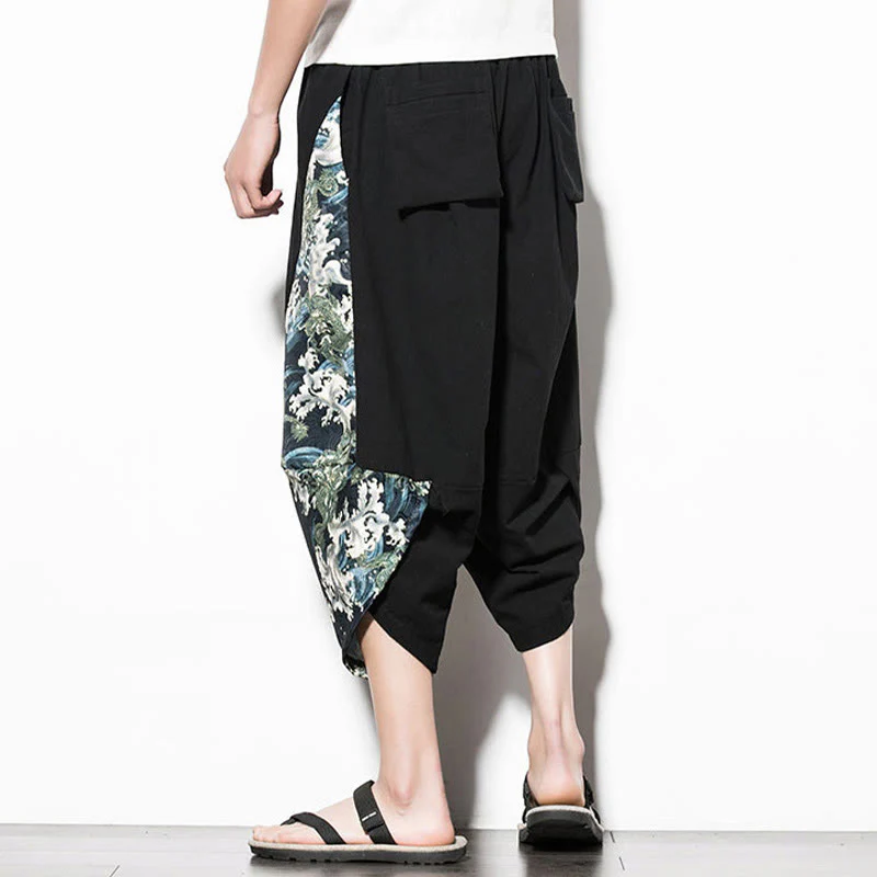 Pantaloni harem da uomo in cotone con stampa Buddha Stones Green Waves e tasche - Image 3