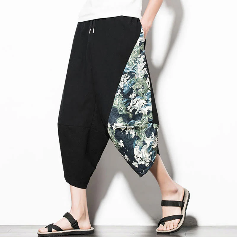 Pantaloni harem da uomo in cotone con stampa Buddha Stones Green Waves e tasche - Image 5