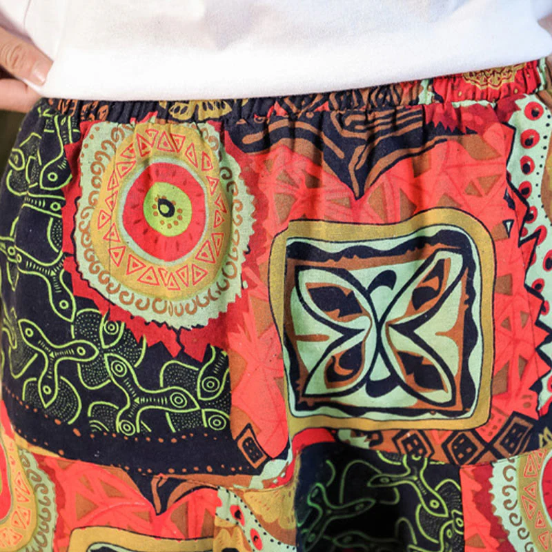 Pantaloni harem da uomo in cotone con stampa di foglie casual in oro rosso con tasche Buddha Stones - Image 8