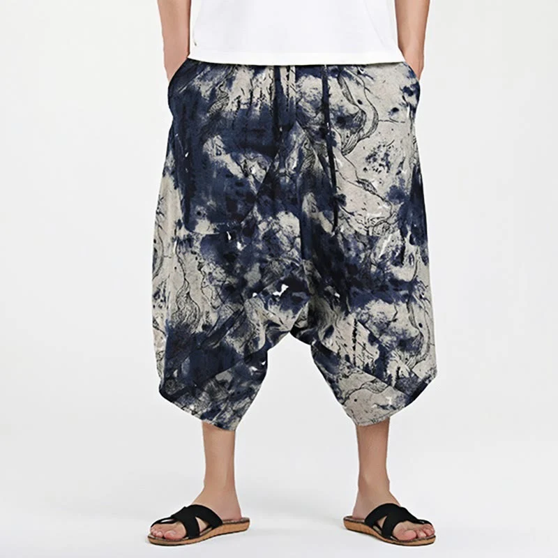 Pantaloni harem da uomo in cotone con tasche e coulisse, motivo etnico Buddha Stones, lunghezza 7-8 - Image 10