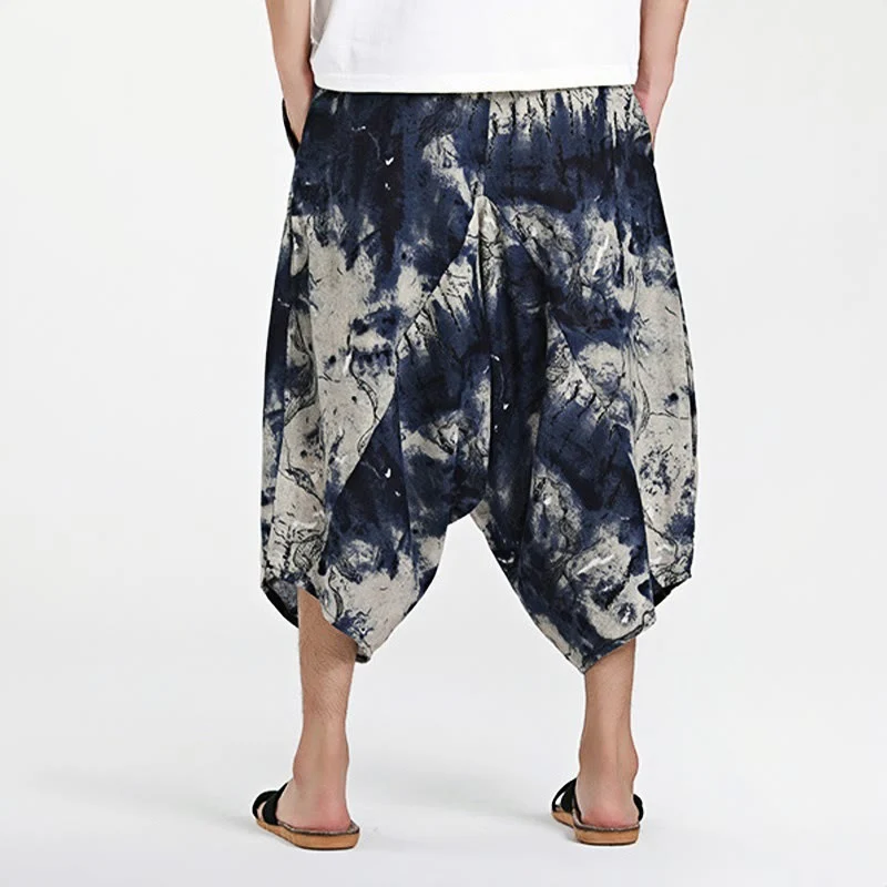 Pantaloni harem da uomo in cotone con tasche e coulisse, motivo etnico Buddha Stones, lunghezza 7-8 - Image 11