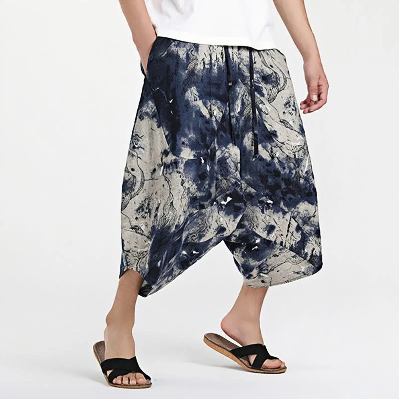 Pantaloni harem da uomo in cotone con tasche e coulisse, motivo etnico Buddha Stones, lunghezza 7-8 - Image 12