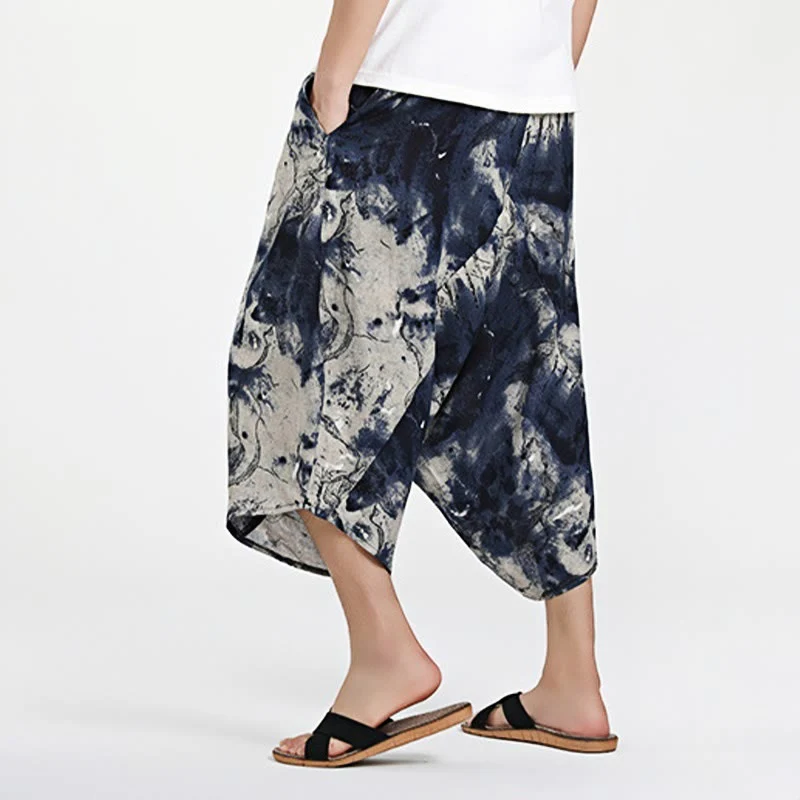Pantaloni harem da uomo in cotone con tasche e coulisse, motivo etnico Buddha Stones, lunghezza 7-8 - Image 13