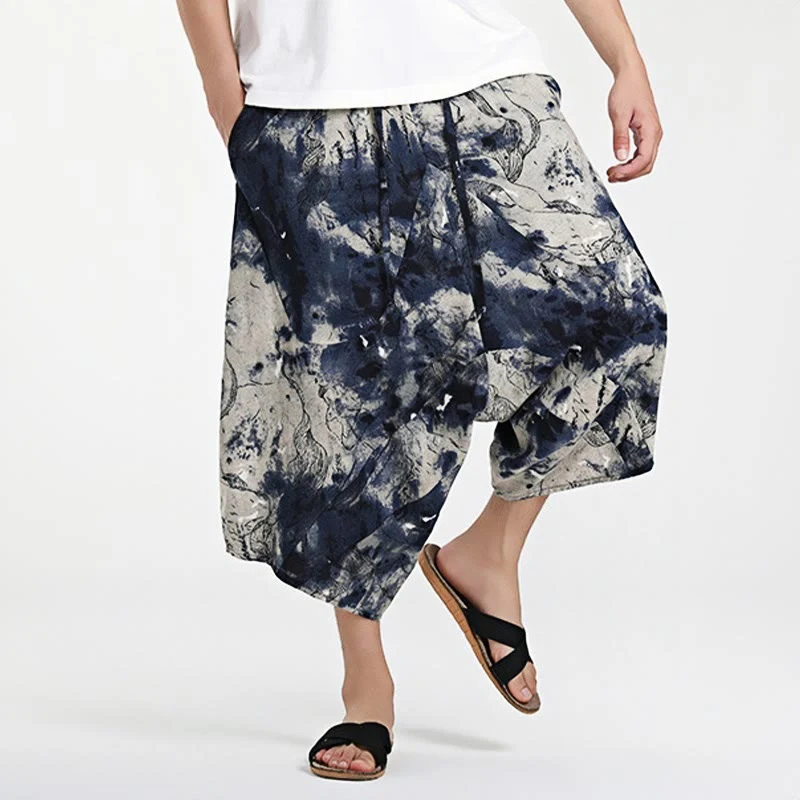 Pantaloni harem da uomo in cotone con tasche e coulisse, motivo etnico Buddha Stones, lunghezza 7-8 - Image 14