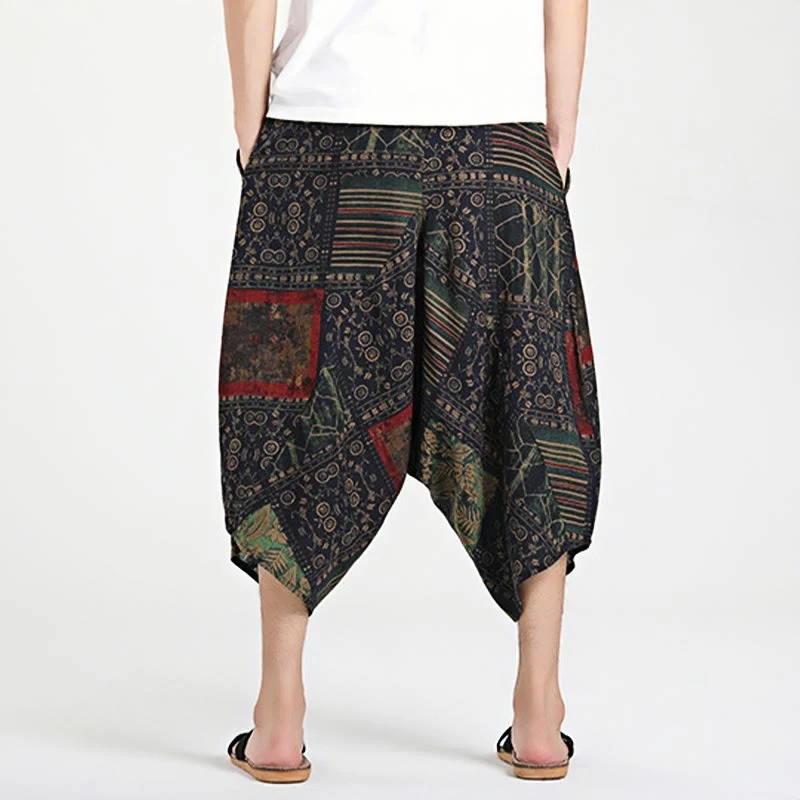 Pantaloni harem da uomo in cotone con tasche e coulisse, motivo etnico Buddha Stones, lunghezza 7-8 - Image 3