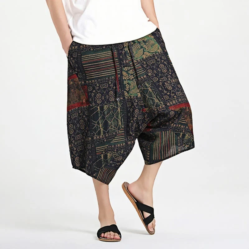 Pantaloni harem da uomo in cotone con tasche e coulisse, motivo etnico Buddha Stones, lunghezza 7-8 - Image 4
