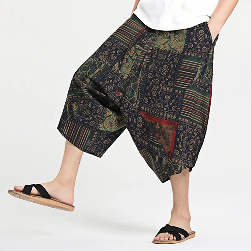 Pantaloni harem da uomo in cotone con tasche e coulisse, motivo etnico Buddha Stones, lunghezza 7-8 - Image 5