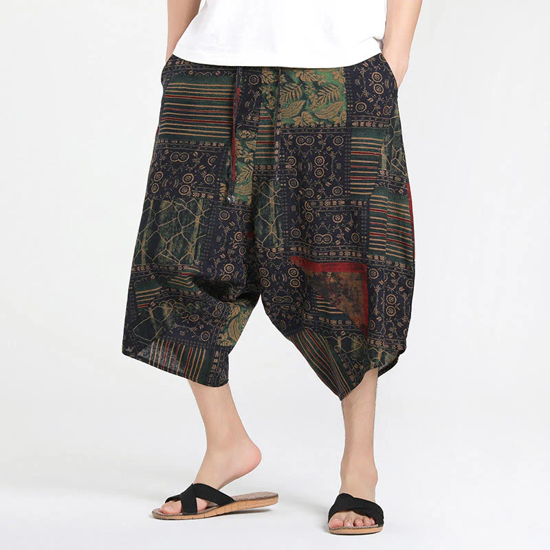 Pantaloni harem da uomo in cotone con tasche e coulisse, motivo etnico Buddha Stones, lunghezza 7-8 - Image 6