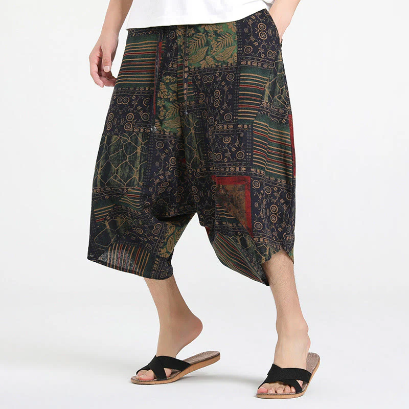 Pantaloni harem da uomo in cotone con tasche e coulisse, motivo etnico Buddha Stones, lunghezza 7-8 - Image 7
