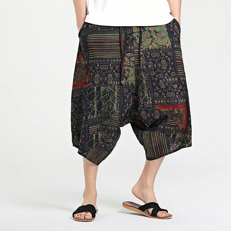 Pantaloni harem da uomo in cotone con tasche e coulisse, motivo etnico Buddha Stones, lunghezza 7-8 - Image 8