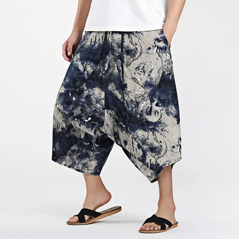 Pantaloni harem da uomo in cotone con tasche e coulisse, motivo etnico Buddha Stones, lunghezza 7-8 - Image 9