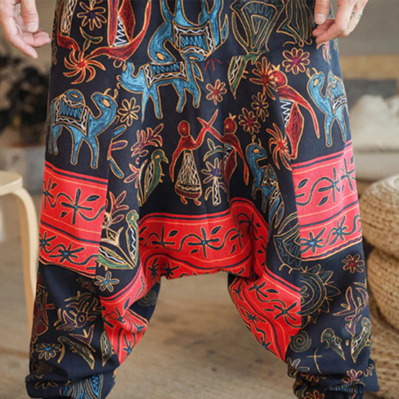 Pantaloni harem da uomo in cotone con tasche e motivo a cammello colorato Buddha Stones - Image 10
