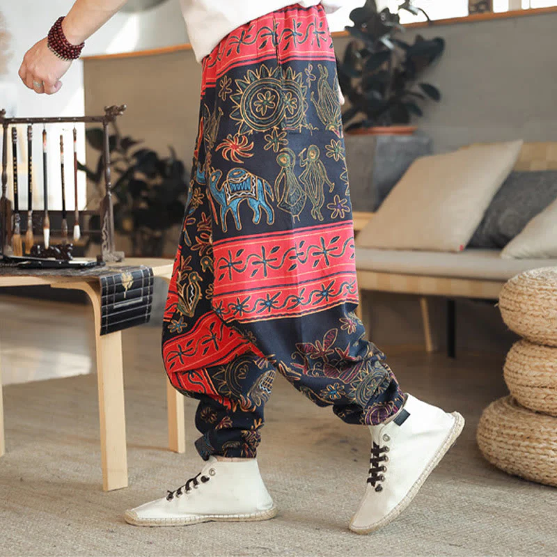 Pantaloni harem da uomo in cotone con tasche e motivo a cammello colorato Buddha Stones - Image 3