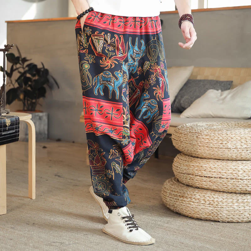 Pantaloni harem da uomo in cotone con tasche e motivo a cammello colorato Buddha Stones - Image 4